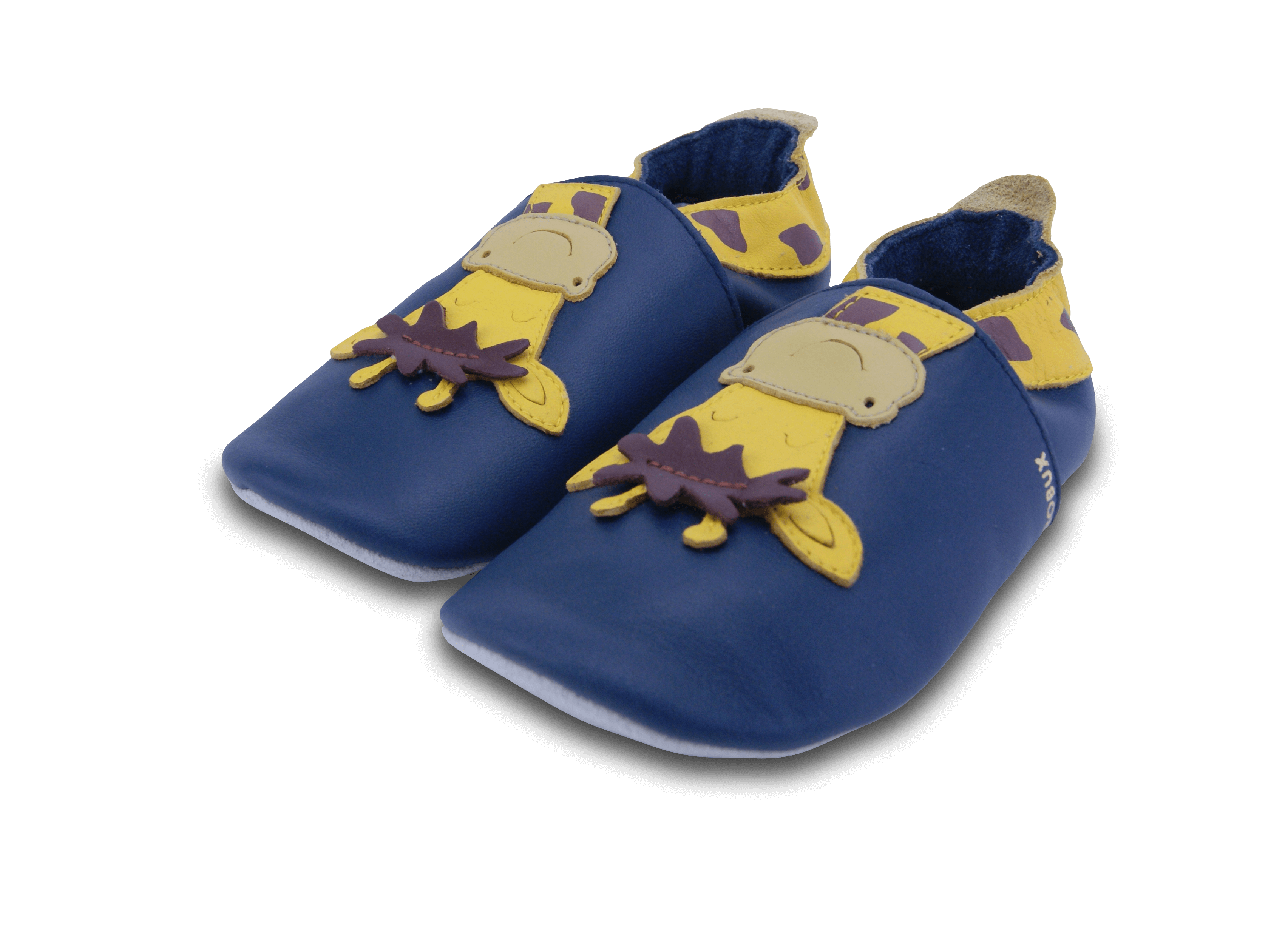 blaue Lederpatschen für Kinder von Bobux mit Giraffenkopf